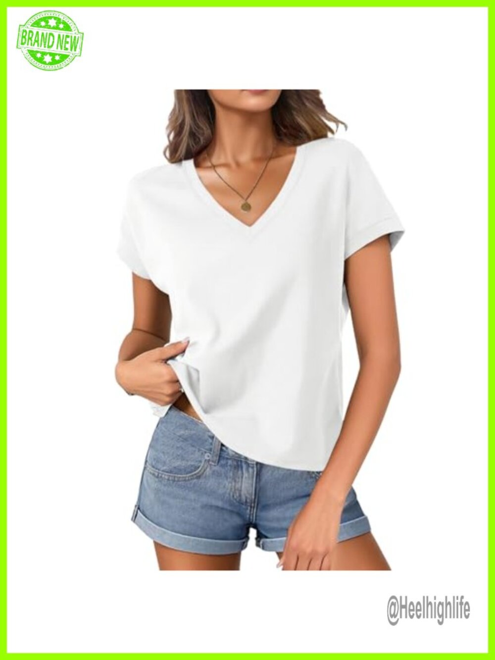 Womens Cotton V Neck Crop Top Cap Sleeve Boxy Loose Fit Summer Tee
